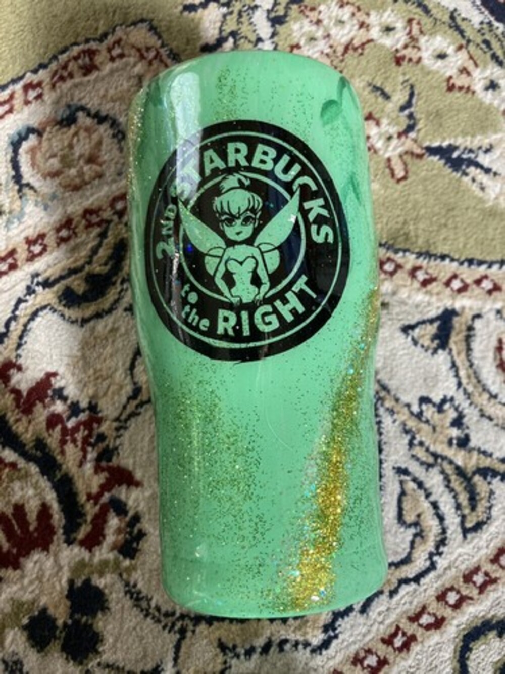 Green Tinkerbell Starbucks Glitter Epoxy Tumbler Cup 20oz